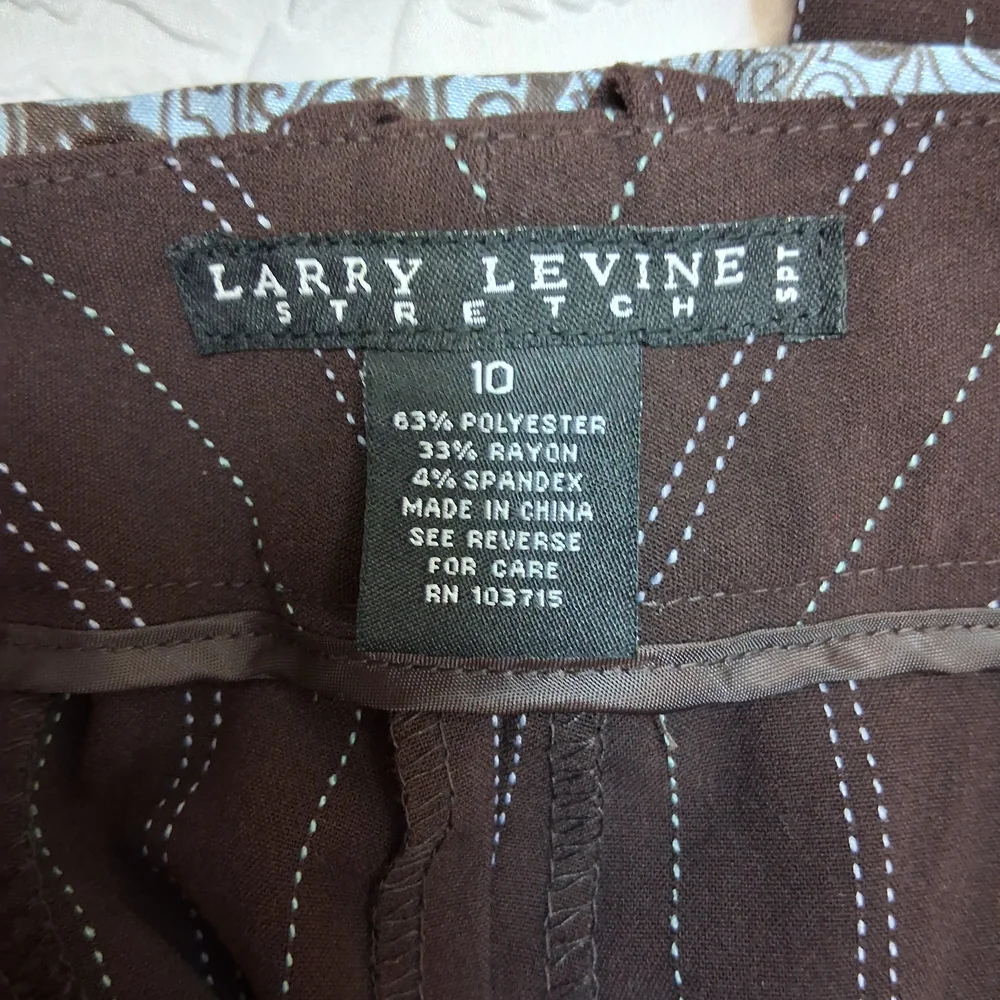 Larry Levine Brown Pinstripe Wide-Leg Pants with Blue Stitching Size 10 - Picture 2 of 16
